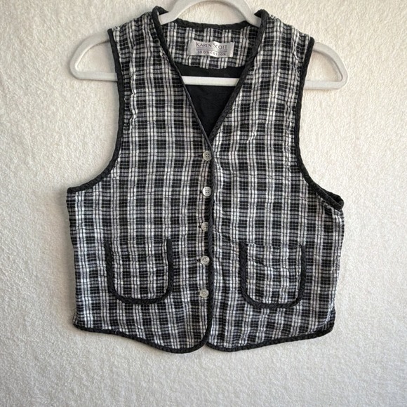 Karen Scott Jackets & Blazers - Karen Scott Plaid Button Sleeveless Vest Black White Dark Academia Goth Indie M